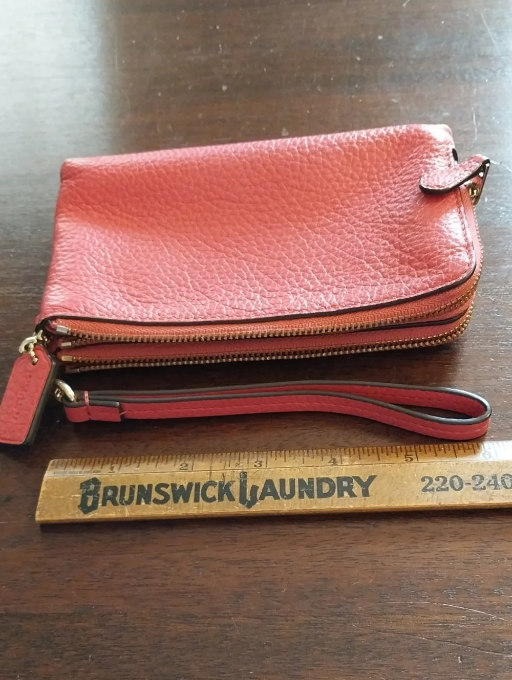 Coach Pebbled Leather Double Wristlet/Wallet - Pinkish Red, Gently Loved